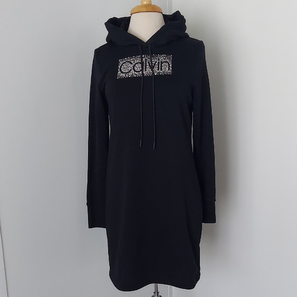 Calvin Klein Black Hoodie Dress with Logo Detail